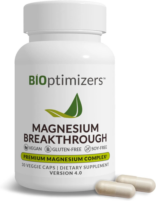 BIOptimizers Magnesium Breakthrough Supplement 4.0-7 Forms of Mg: Glycinate, Malate, Citrate, and More - Natural Support for Sleep and Cognitive Function - 60 Capsules- Calming Vitamins Complex